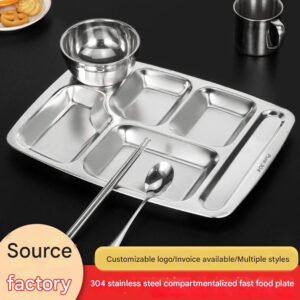304 Stainless Steel Dinner Plate, School Cafeteria Five- or Six-Compartment Dining Plate, Thickened Stainless Steel Fast Food Plate for Adults and Students