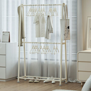 Two-tiered clothes rack, floor-standing clothes drying rack, bedroom clothes rack, household thickened clothes rack, dormitory clothes drying rod