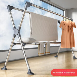 Floor-standing folding clothes rack, no installation required, for home use on balconies, indoors or outdoors, for bedrooms, X-shaped telescopic clothes drying rod