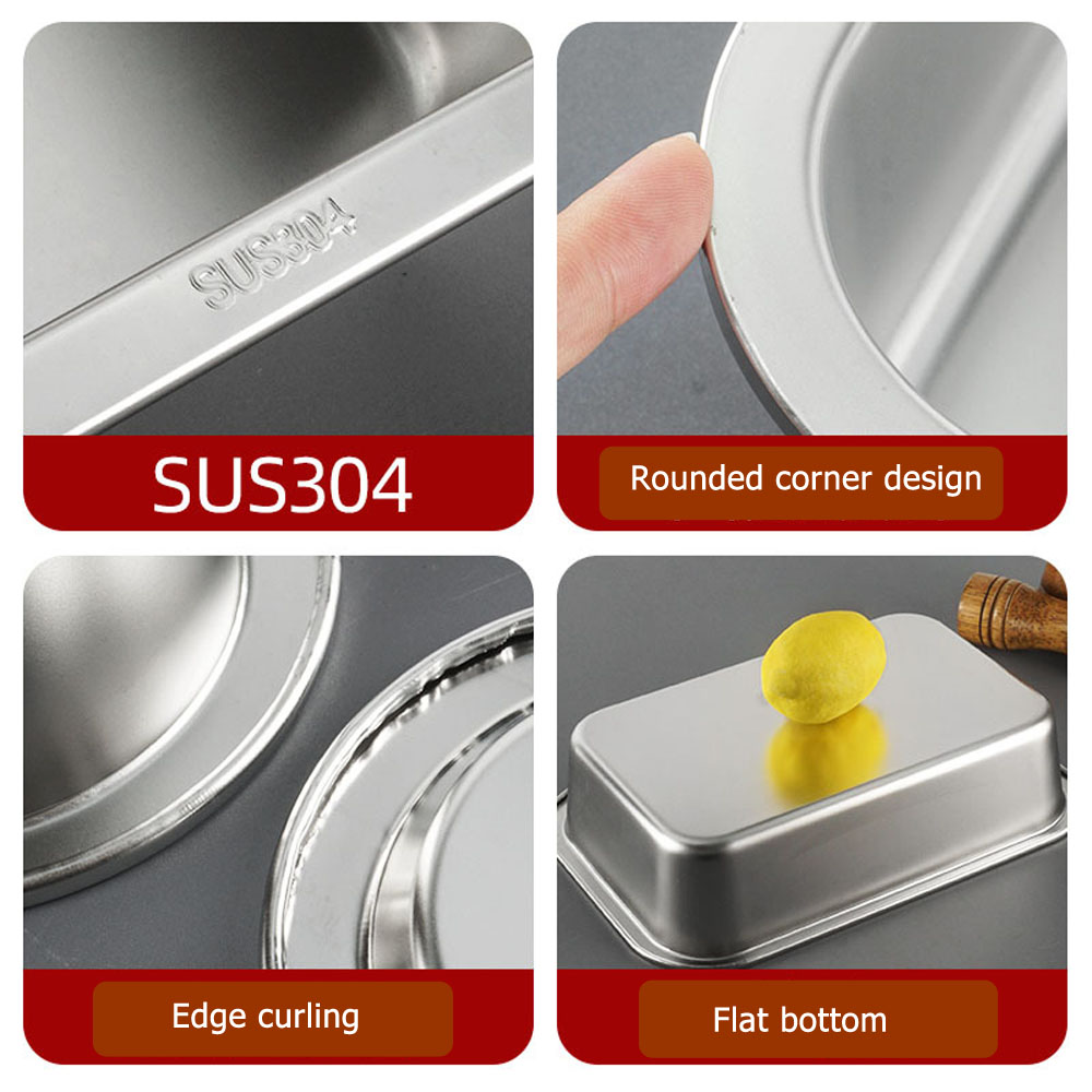 304 Stainless Steel Flat Bottom Square Bowl, Thickened Rectangular Tray with Lid, Buffet/Fast Food Bowl, Deepened Rice Steamer Tray - Image 2