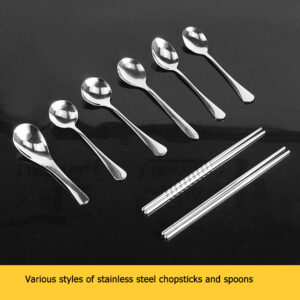 Food-grade 304 stainless steel cutlery set, spoon and chopstick combination, non-slip, heat-resistant, durable and easy to clean.