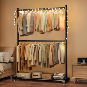 Double-layer clothes drying rack, floor-standing clothes drying rod, household clothes hanger, indoor double-pole clothes rack, simple storage rack for balcony.