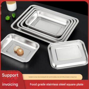 304 Stainless Steel Square Pan, Flat Bottom Barbecue Pan, Dumpling Pan, Restaurant Rice Steamer, Multi-purpose Pan, Thickened Rectangular Tray