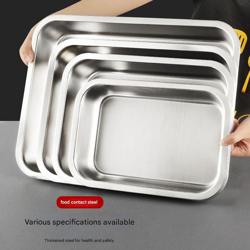 304 Stainless Steel Flat Bottom Square Bowl, Thickened Rectangular Tray with Lid, Buffet/Fast Food Bowl, Deepened Rice Steamer Tray - Image 4