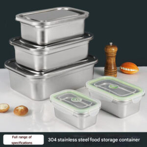 304 Stainless Steel Food Storage Container, Food Grade Lunch Box with Lid, Square Shape, Refrigerator Sealing Storage Box