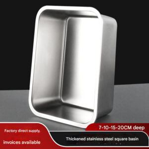304 Stainless Steel Flat Bottom Square Bowl, Thickened Rectangular Tray with Lid, Buffet/Fast Food Bowl, Deepened Rice Steamer Tray