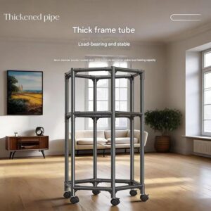 Extra Thick Hexagonal Clothes Rack with Mesh, Floor Standing Double Layer Clothes Rack, Bedroom Clothes Hanger, Mobile Storage Rack, Clothes Drying Rack