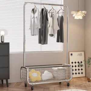 Floor-standing clothes rack, portable luxury coat rack for bedroom and home use, space-saving clothes storage solution.