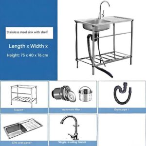 Multifunction Stainless Steel Kitchen Sink with Drain Rack & Anti-Splash