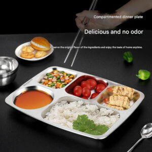 304 Stainless Steel Divided Dinner Plate | 5/6 Compartment Food Tray for School Cafeterias & Fast Food | Thickened, Durable for Adults & Students