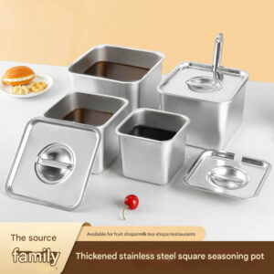 Thickened Stainless Steel Square Condiment Container with Lid — Kitchen Lard Pot, Seasoning Jar, Spice Box, and Sample Retention Box