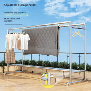 Floor-Standing Clothes Drying Rack — Balcony Drying Stand, Household Indoor & Outdoor Garment Hanger, Double-Rail Windproof Design
