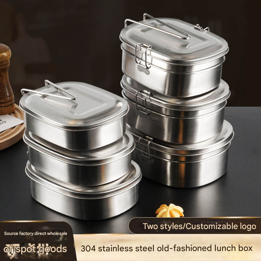 304 Stainless Steel Vintage-Style Lunchbox — Food-Grade, Double-Layered, Square Bento Box with Lid — Ideal Meal Container for Office Workers - Image 3
