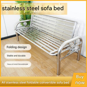 Stainless Steel Foldable Dual-Purpose Sofa Bed — Iron-Frame Folding Bed for Office or Living Room — Single-Person Nap Bed