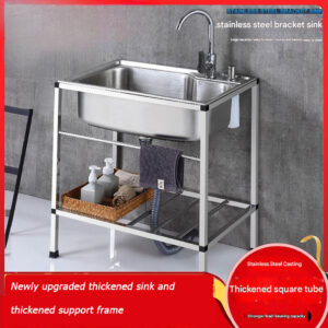 Household Kitchen Stainless Steel Sink Set — Thickened Single-Bowl Sink with Stand, Vegetable & Dish Washing Basin