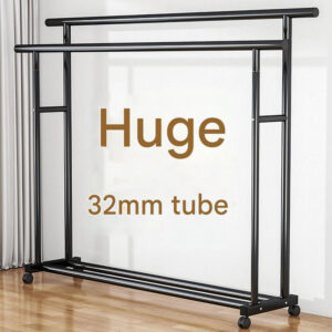 Extra-thick 32mm tubing floor-standing clothes rack, thickened and reinforced vertical clothes rack, coat rack, movable clothes hanger, double pole rack.