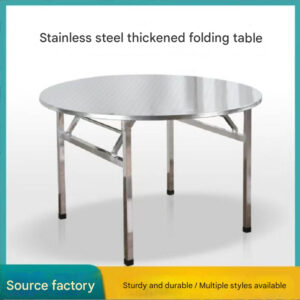 Extra-Thick Stainless Steel Round Folding Table — Ideal for Street Vending, BBQ, Dining, and Food Stalls; Suitable for Commercial and Home Use