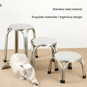 Stainless Steel Four-Legged Stool – Household Round Seat, Ideal for Outdoors, Restaurants, Dining Tables, Street Stalls, and High Seating – Simple Metal Bench