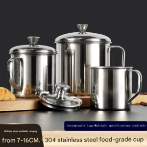 304 stainless steel water cup, thick and large capacity tea cup, kindergarten-specific cup with heat insulation and anti-scald strip, lid-on cup, wholesale available