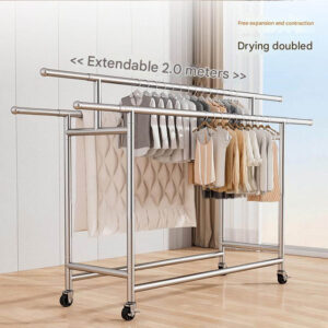 Stainless steel telescopic clothes drying rack, 304 thickened pole, floor-standing outdoor clothes drying rack, balcony usable, movable folding rack.
