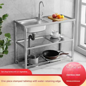 Extra-Thick, Reinforced, Non-Magnetic Stainless Steel Sink with Integrated Countertop — Single or Double Basin Kitchen Unit with Stand — Ideal for Rental Properties and Apartments