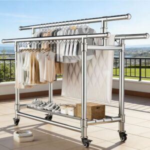 Stainless Steel Outdoor Balcony Drying Rack — Foldable, Multifunctional, and Wind-Resistant Clothes Hanger