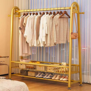 Heavy-Duty, Extra-Thick Carbon Steel Floor-Standing Garment Rack — Versatile, Elevated Storage Stand for Clothing, Hats, Bags, and Accessories (Suitable for Bedrooms, Balconies, and Multiple Settings)