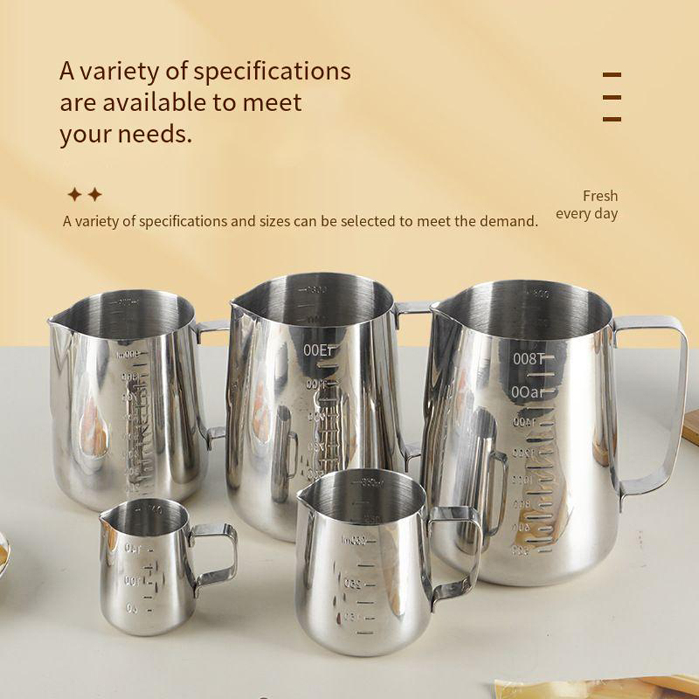 Stainless steel cup with scales inside and outside coffee measuring cup with thick pointed mouth, flower cylinder, milk bubble cup and milk kettle. - Image 2