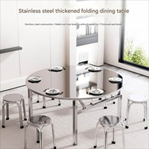 Extra-Thick Stainless Steel Round Folding Table — Ideal for Street Vending, BBQ, Dining, and Food Stalls; Suitable for Commercial and Home Use