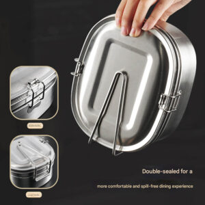 304 Stainless Steel Vintage-Style Lunchbox — Food-Grade, Double-Layered, Square Bento Box with Lid — Ideal Meal Container for Office Workers