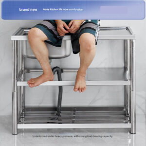 Stainless Steel Kitchen Sink with Countertop — Single or Double Bowl, Freestanding Washstand with Support Frame