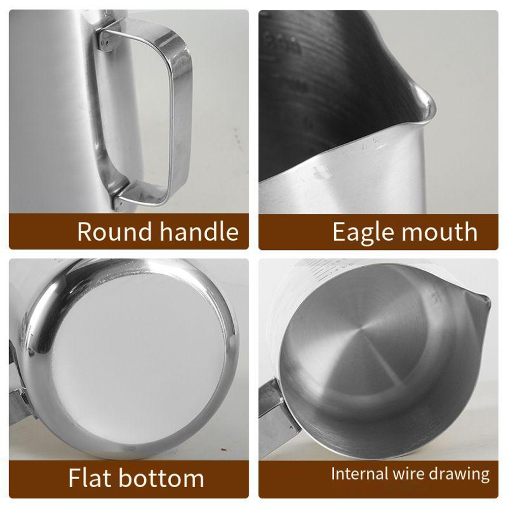 Stainless steel cup with scales inside and outside coffee measuring cup with thick pointed mouth, flower cylinder, milk bubble cup and milk kettle. - Image 4
