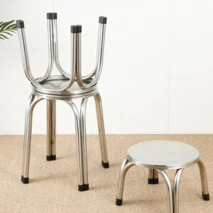 Stainless Steel Four-Legged Stool – Household Round Seat, Ideal for Outdoors, Restaurants, Dining Tables, Street Stalls, and High Seating – Simple Metal Bench