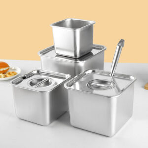 Thickened Stainless Steel Square Condiment Container with Lid — Kitchen Lard Pot, Seasoning Jar, Spice Box, and Sample Retention Box