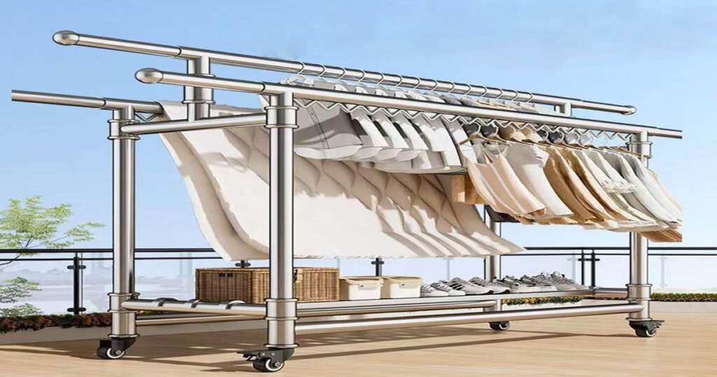 Stainless steel clothes drying rack with wheels,strong load-bearing capacity